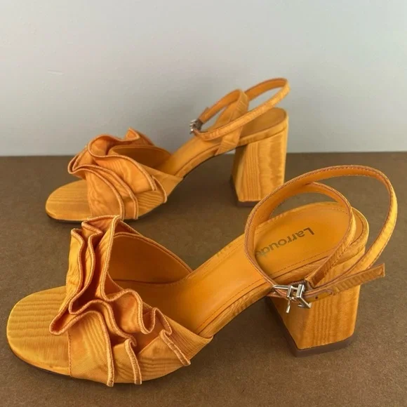 NEW LARROUDE ORANGE RUFFLE SANDALS - Picture 8 of 14
